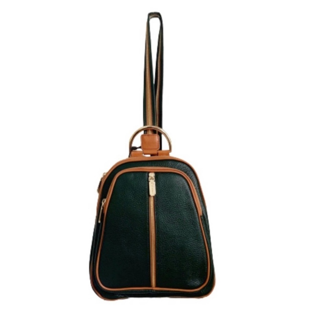 Valentina Pebbled Leather Convertible Backpack Sling Bag Purse Hunter Green